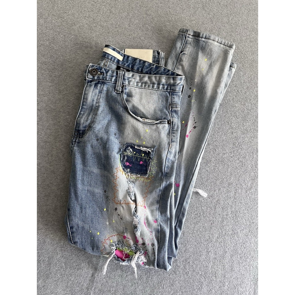 Kloud9‎ Jeans 36/32 Ripped Denim Neon Paint Splatter Streetwear Urban Hip Hip